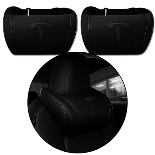 Car Headrest Neck Pillow Support Ergonomic, with Valve Stem Covers Accessory for Driving Seat Fatigue Relief Compatible with Model S X 3 Y & Cybertruck - 2 Pieces - color: A. Black Ver. 2