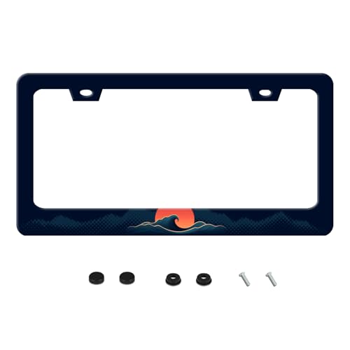 Sun Ocean Waves License Plate Frame Funny Sea Wave Art Stainless Steel License Plate Frames Auto Parts Decoration with Screws License Plate Holder for Men Women 12x6 Inch - color: Sun Ocean Waves, size: one size