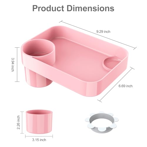 Car Seat Snack Tray for Toddlers - 3 Inch Cup Holder Fits Most Sippy Cups & Straw Bottles with Dip Well, Mess-Free Square Kids Travel Tray Road Trip Essentials, Pink - color: Pink
