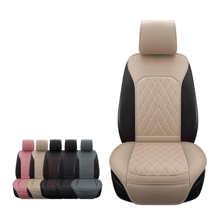 Universal Front Leather Car Seat Covers 2 Pcs Luxury Seat Covers, Anti-Slip Waterproof Auto Driver Cushions Fit SUV Pickup Van Sedan, Chevy Silverado GMC Sierra Dodge Ram Tacoma Ford - color: Beige Yellow-FRONT PAIR