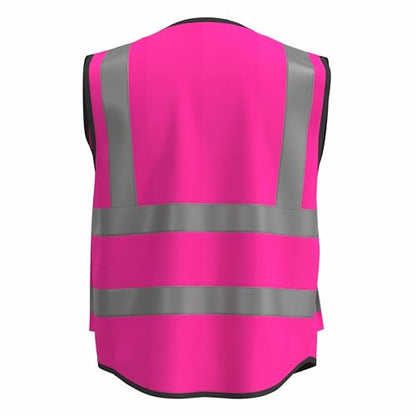 caparazon Unisex High-Visibility Reflective Safety Vest with Zippered Pockets - ANSI/ISEA Certified for Enhanced Work Safety - color: Pink Flag