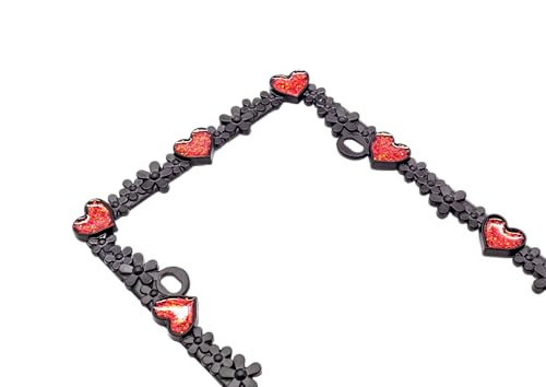 Creathome 3D Shining Daisy Heart License Plate Frame from Pure Zinc Alloy Metal Perfect Plate Holder, Matt Black with Red Glitter, Luminously Heart - color: Matt black with Red Glitter, Luminously Heart