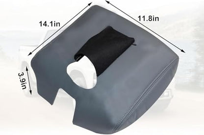 Priprilod Leather Center Console Lid Armrest Cover Dark Gray Compatible with Chevy Silverado/GMC Sierra (40/20/40 Split Bench Seat) 2014 2015 2016 2017 2018 (Only Leather Part) - color: Dark Gray
