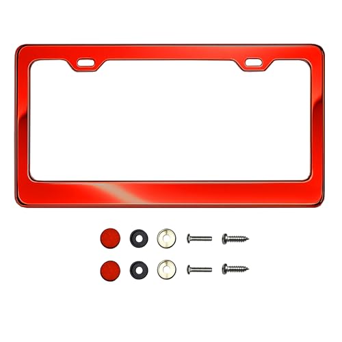 T304 Stainless Steel License Plate Frame – 8K Mirror Polish Finish, Rust-Resistant, Slim Design, Universal Fit, Includes Screw Caps, Washers & Stainless Steel Screws (Candy Red) - color: Candy Red