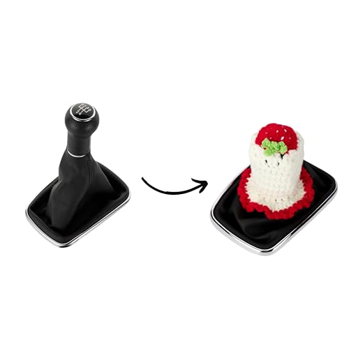 Crochet Shift Knob Cover, Universal Handmade White-Strawberry Boho Car Accessories for Women, Car Shift Boots Knobs Cover Automotive Interior Fits Car Truck SUV (63#SC) - color: 63#SC
