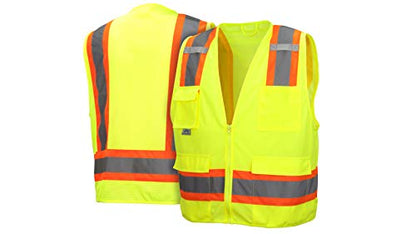 Pyramex Class 2 Surveyor's Safety Vest with 6 Pockets, Hi-Vis Lime, 4XL - color: Hi Vis Lime, size: Large