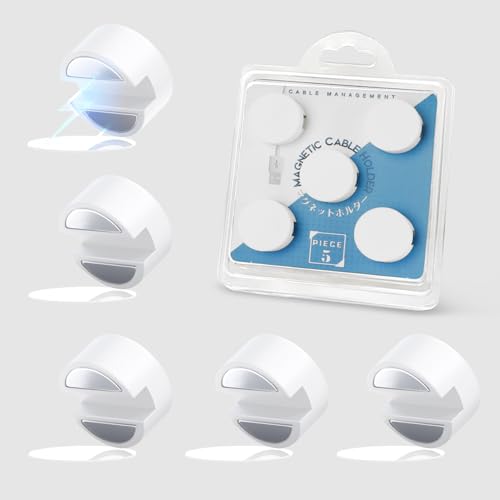 Maveek 5 Sets Magnetic Cable Management Clips with Discs, Adhesive Cable Holder Electrical Wire Clips Cord Organizer for Desktop Wall Kitchen USB LAN Type-c (White) - color: White, size: Medium