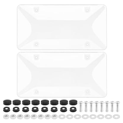 Clear License Plate Covers, 2 Pack Unbreakable Car Tag Frame Protector with Screws Caps and Rattle Proof Pads, Standard US Plates Protective Shield(Style:Frameless) - style: Frameless