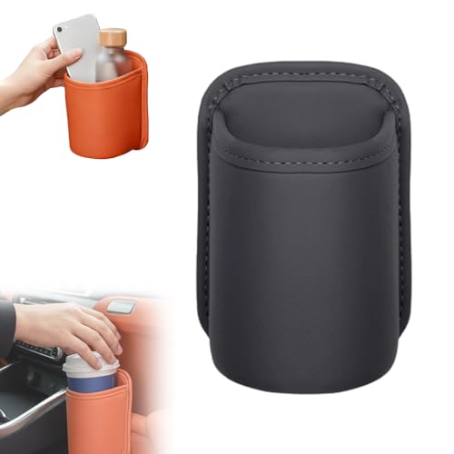 Universal Leather Car Door Cup Holder Trash Can, Leakproof Car Trash Bin,Multifunctional Back Seat Car Organizer for Hold Phones, Snacks, Drinks (Black) - color: Black