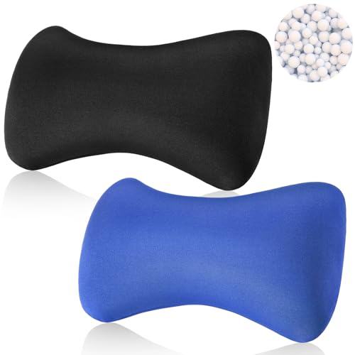 Thyle 2 Pack Bead Neck Pillow Small Bone Shape Neck Support Cushion for Bed Sofa Travel Soft Pillow for Home Sleeping Headrest and Lumbar Support(Black,Blue) - color: Black,blue