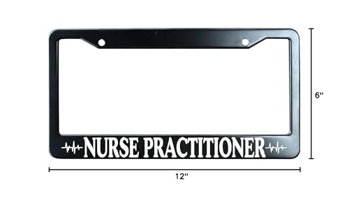 Black Nurse Practitioner Heartbeat Stainless Steel License Plate Frame for Men/Women with 2 Screw Caps for US/CA Vehicles - color: Nurse Practitioner Heartbeat
