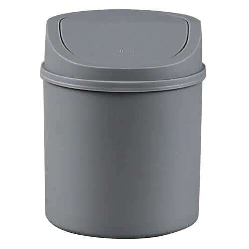 2 L Plastic Mini Desktop Trash Can, Tiny Garbage Can with Swing Lid, Gray - color: gray