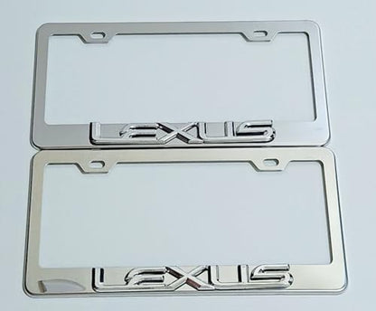 Raised 3D Chrome Emblem Mirror Stainless Steel License Plate Tag Frame Cover Rust Proof Bolts Caps fits Lexus