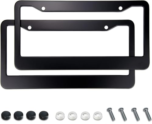 Matte Black License Plate Frames - Airxwills License Plate Covers, 2 Packs Universal Aluminum Tag Frame for License Plate for Front and Rear Car Tag. - color: Matte Black