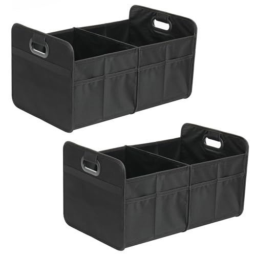 YSSOA Trunk Organizer for Car/SUV/Truck, Collapsible 2 Compartment Automotive Storage Box, 600D Waterproof Oxford Polyester 50L Travel Accessories, Anti-slip & Leak-proof, Black, 2 Pack - color: Black, size: 2 Compart 2 Pack