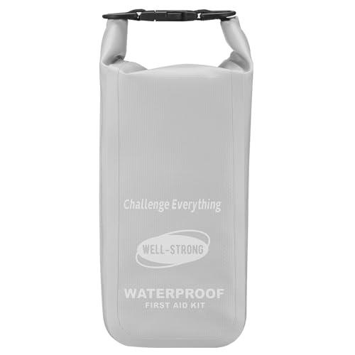 Boat First Aid Kit Waterproof, WELL-STRONG Marine Emergency Kit with Roll Top Dry Bag for Boating Fishing Kayaking – Water-Resistant Contents for Camping & Beach（Light Grey） - color: Ws011-lightgrey