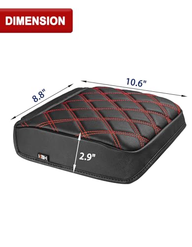 KBH Center Console Armrest Cover for Toyota Tacoma 2024 2025 2026, Vinyl Leather Trim, Durable Middle Console Protector, Anti-Scratch - size: Toyota Tacoma 2024-2026, Black-red stitch