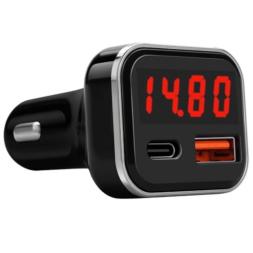 USB C Car Charger Adapter with Volt Meter, 30W Cigarette Lighter Adapter with Voltmeter, Type C Car Charger Fast Charging 12V, PD & QC 3.0 Compatible with iPhone 15 Pro Max, Samsung Galaxy S24 - color: Red, size: USB C
