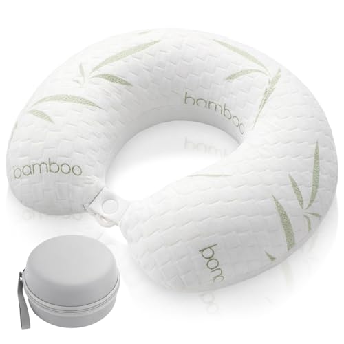 Bamboo Memory Foam Travel Pillow Set for Airplanes Head Support Neck Pillow for Sleeping Travel Headrest for Cars Planes Machine Washable Cover