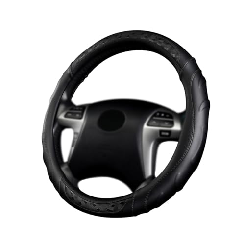 Flying Banner Faux Leather Heavy Duty Inner Ring car Steering Wheel Cover 14.5-15 inches (All Black) - color: black