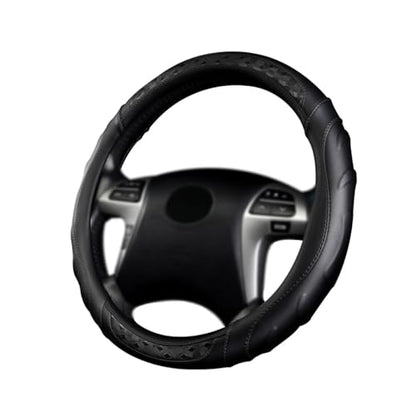 Flying Banner Faux Leather Heavy Duty Inner Ring car Steering Wheel Cover 14.5-15 inches (All Black) - color: black
