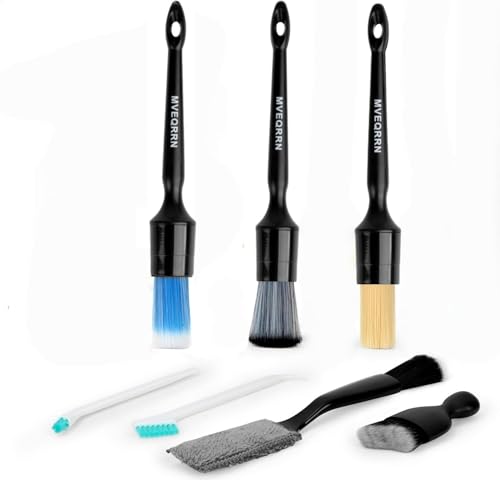 7PCS Car Detailing Brush Set,Boars Bristle Car Cleaning Detail Brush kit,Ultra Soft No Scratch Car Dust Brush,Car Interior Detailing Brushes Kit,Detail Brush Car Detailing for Interior Exterior(black) - color: 7pcs detail brush set black