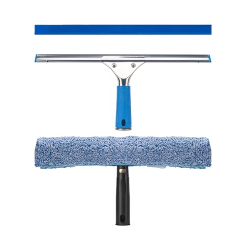 Professional Window Cleaning Kit, 14" Rubber Squeegee with 15" Microfiber Scrubber, Window Cleaning Tool for Home, Window Washing Equipment Commercial & Household Use