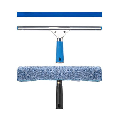 Professional Window Cleaning Kit, 14" Rubber Squeegee with 15" Microfiber Scrubber, Window Cleaning Tool for Home, Window Washing Equipment Commercial & Household Use