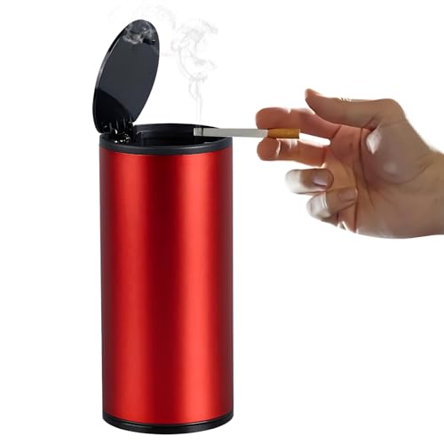Hovom Mini Car Trash Can with Lid, Portable Garbage Can for Cars, Aluminum Alloy Automotive Garbage Bin for Cup Holder, Universal Small Leakproof Trash Storage Bin Car Accessories (Red) - color: Red