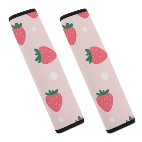 Men's Car Belt Covers 2PCS Fashion Cushion Pad Car Shoulder Strap Harness Pad Cute Pink Strawberry Polka Dot - color: Color356