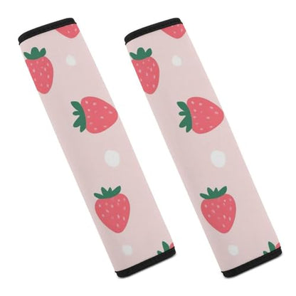 Men's Car Belt Covers 2PCS Fashion Cushion Pad Car Shoulder Strap Harness Pad Cute Pink Strawberry Polka Dot - color: Color356