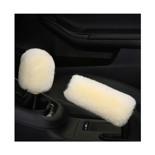 Ziciner 2PCS Plush Car Gear Shift Knob Cover & Handbrake Cover, Comfortable Anti-Slip Auto Shift Knob Protector, Fluffy Warm Hand Brake Handle Cover, Interior Decor Car Accessories (Beige) - color: Beige
