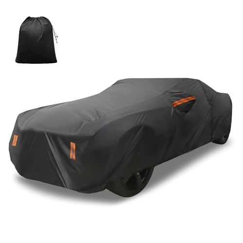X AUTOHAUX Car Cover for Chevy Camaro 2010-2021 Aluminum Film Outdoor Waterproof Sun Rain Snow Hail Protection with Driver Door Zipper - size: for Chevy Camaro 2010-2021