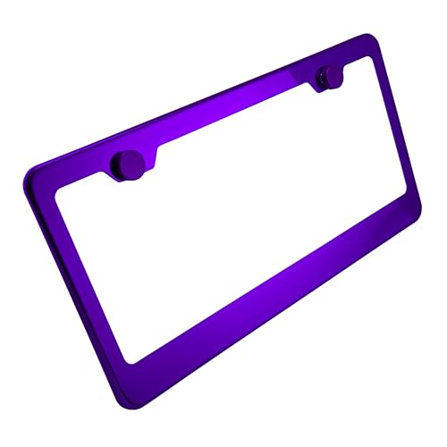 T304 Stainless Steel License Plate Frame 8K Mirror Polish Finish, Rust-Resistant, Slim Design, Universal Fit, Includes Screw Caps, Washers & Stainless Steel Screws (Purple Chrome) - color: Purple Chrome