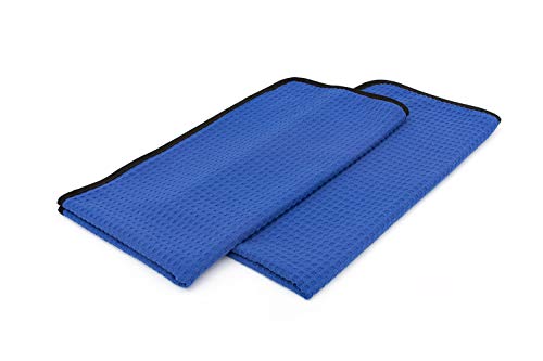 The Rag Company Dry Me A River, Professional Korean 70/30 Blend Microfiber Waffle-Weave Drying & Detailing Towels, Soft Suede Edges, 390 GSM, 20x40 Inches, Royal Blue, 2-Pack - color: Royal Blue, size: 20in X 40in