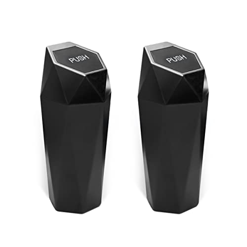 2PCS Car Trash Can with Lid, Mini Plastics Portable Auto Garbage Can, Small Leakproof Diamond Design Trash Dustbin, Waterproof Vehicle Rubbish Bins for Automotive Car, Home, Kitchen (Black,2) - color: Black, size: 2PCS