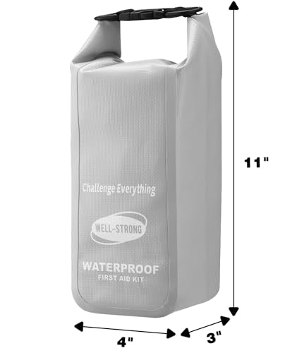 Boat First Aid Kit Waterproof, WELL-STRONG Marine Emergency Kit with Roll Top Dry Bag for Boating Fishing Kayaking – Water-Resistant Contents for Camping & Beach（Light Grey） - color: Ws011-lightgrey