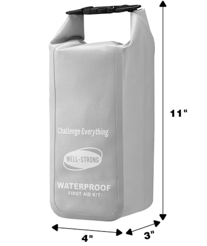 Boat First Aid Kit Waterproof, WELL-STRONG Marine Emergency Kit with Roll Top Dry Bag for Boating Fishing Kayaking – Water-Resistant Contents for Camping & Beach（Light Grey） - color: Ws011-lightgrey