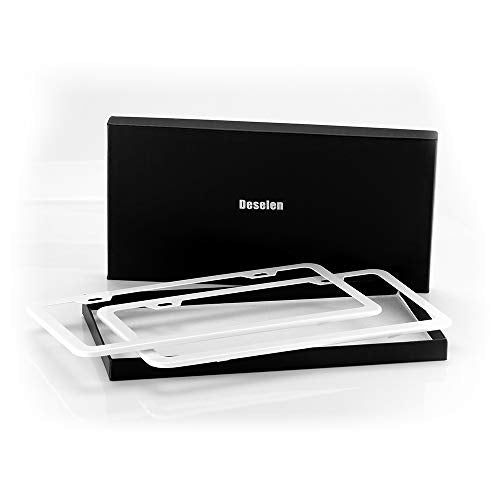 White License Plate Frame, Metal Thin Stainless Steel with 2 Holes Screw Cap, 2 Pack (White(Most Pure)) - color: White(Most Pure)