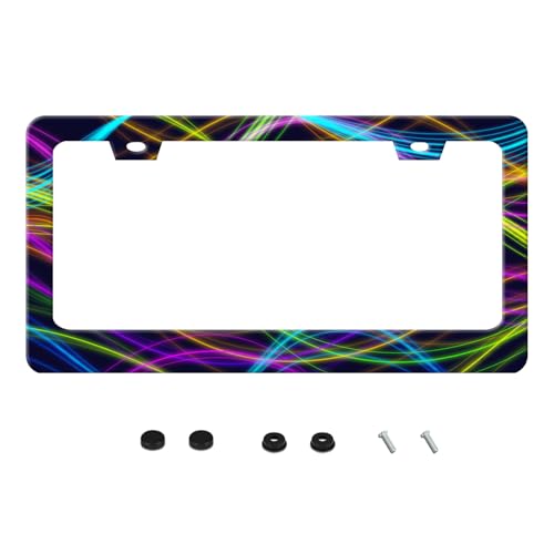 Colorful Line Art Pattern License Plate Frame Funny Stainless Steel License Plate Frames Auto Parts Decoration with Screws License Plate Holder for Men Women 12x6 Inch - color: Colorful Line Art Pattern, size: one size
