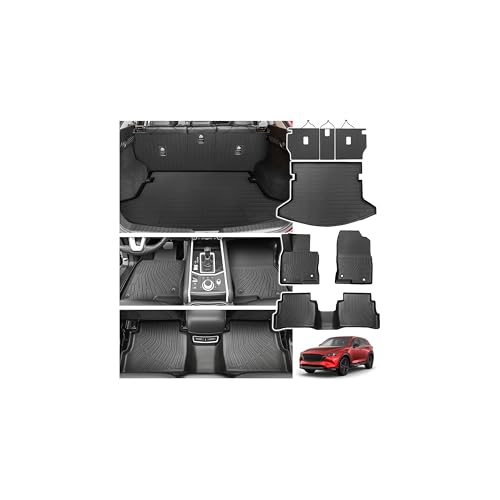Powerty Floor Mats for Mazda CX-5 2017-2025, All Weather TPE Custom Cargo Liner Seat Back Covers Protectors Replacement for Mazda CX-5 Accessories (Floor Mats+Backrest Mat+Trunk Mat) - size: 9)mazda Cx-5｜17-25｜full Set