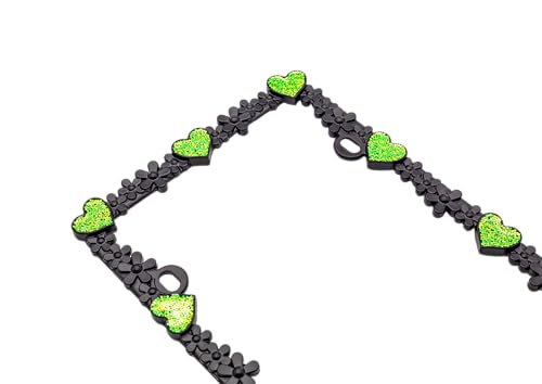 Creathome 3D Shining Daisy Heart License Plate Frame from Pure Zinc Alloy Metal Perfect Plate Holder, Matt Black with Green Glitter, Luminously Heart - color: Matt Black with Green Glitter, Luminously Heart