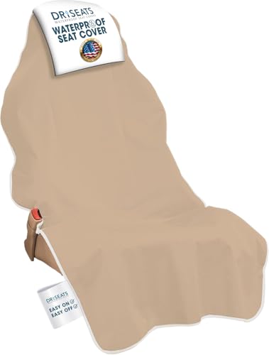 Dri Seats Waterproof Car Seat Cover – Premium Sweat Towel with Slip Resistant Backing for Front Seats in Cars, Trucks, SUVs – Universal Seat Covers & Liner, Easy Install (Tan, Large) - color: Tan, size: Large