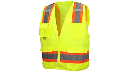 Pyramex Class 2 Surveyor's Safety Vest with 6 Pockets, Hi-Vis Lime, 4XL - color: Hi Vis Lime, size: 3x Large