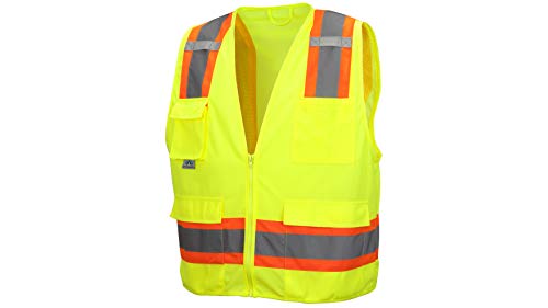 Pyramex Class 2 Surveyor's Safety Vest with 6 Pockets, Hi-Vis Lime, 4XL - color: Hi Vis Lime, size: X-Large