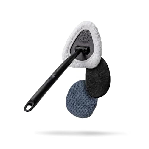 Adam's Polishes Windshield Cleaning Tool - Car Interior Window Glass Wand Accessory with 3 Microfiber Pads & Extendable Handle for Removing Dust, Moisture, Haze, Defrosting, Etc.