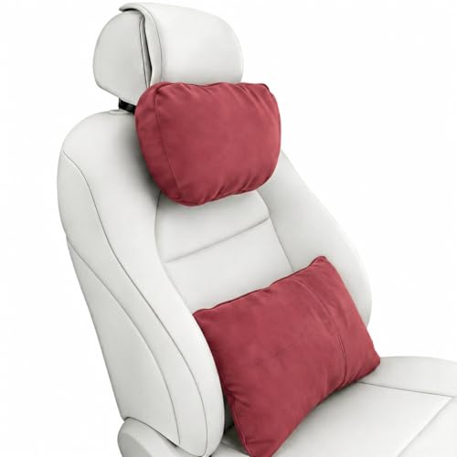2PCS Car Pillow for Car Neck Pillow for Driving Seat Neck Support Soft Cushion Back Support Head-Rests for Vehicle Sleeping with Elastic Adjustment Strap (Red, Head and Lumbar) - color: Red, size: Head and Lumbar