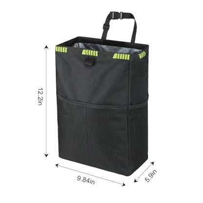 Hanging Car Trash Can with Lid and Storage Pockets Portable Leakproof Vehicle Trash Bag for Car Trips Commuters(Black)