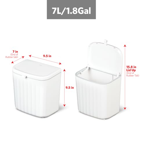 Glad Roomate Under Counter Waste Bin | Space Saving Small Trash Can for Kitchen Cabinet, Bathroom or Office | Dual Lid for Ease of Opening, 7 Liter, White - size: 7L