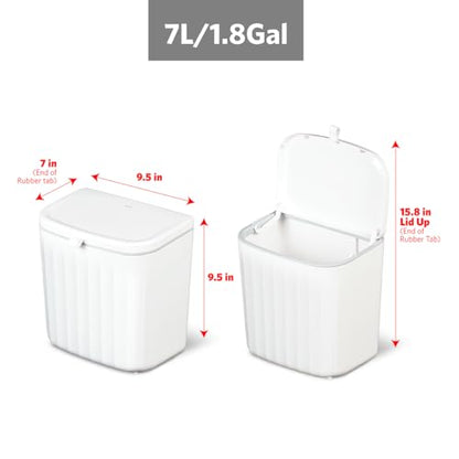 Glad Roomate Under Counter Waste Bin | Space Saving Small Trash Can for Kitchen Cabinet, Bathroom or Office | Dual Lid for Ease of Opening, 7 Liter, White - size: 7L